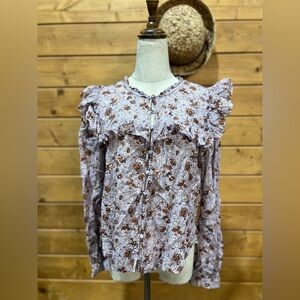 Veronica Beard Lilac Floral Ruffle Boho Blouse Top Feminine Prairie Medium